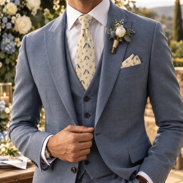 Romantic Blue Heritage Bird Pattern Neck Tie (Creator Uploaded)