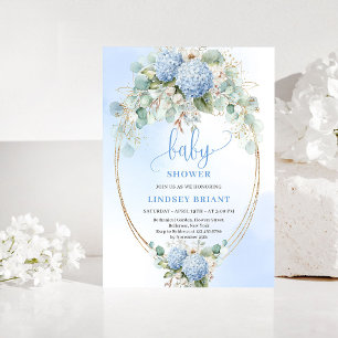Romantic Blue Hydrangea Baby Shower Gold Invitatio Invitation