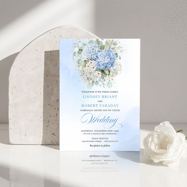 Romantic Blue Hydrangea Botanical Wedding Invite (Romantic Blue Hydrangea Botanical Wedding Invitation)