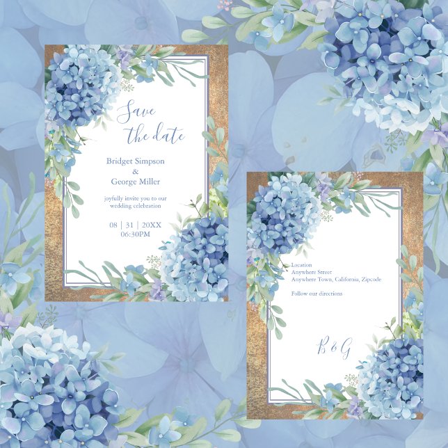Romantic Blue Hydrangea Monogram save the date  Invitation (Creator Uploaded)