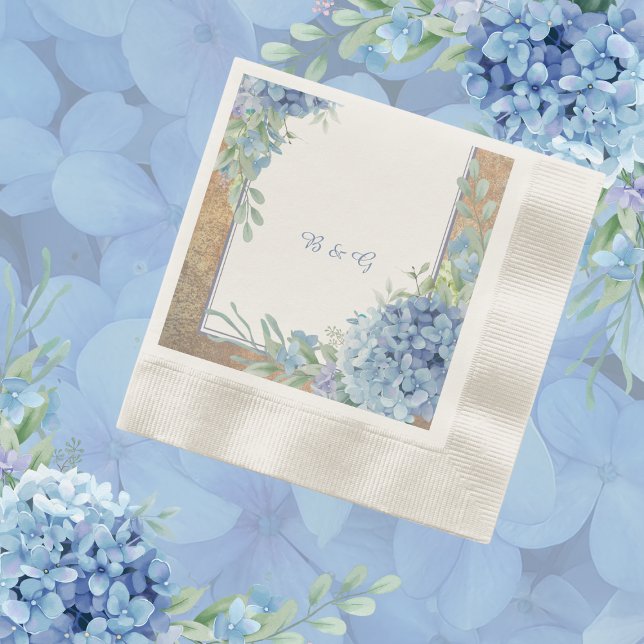 Romantic Blue Hydrangea Monogram wedding Napkins (Creator Uploaded)