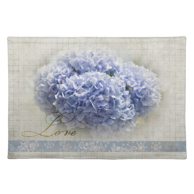 Romantic Blue Hydrangeas Cloth Placemat (Front)