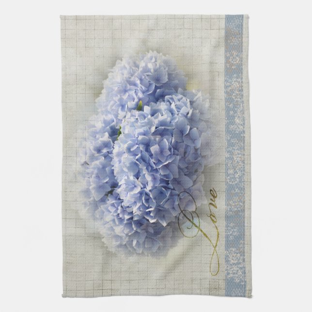 Romantic Blue Hydrangeas Kitchen Towel (Vertical)