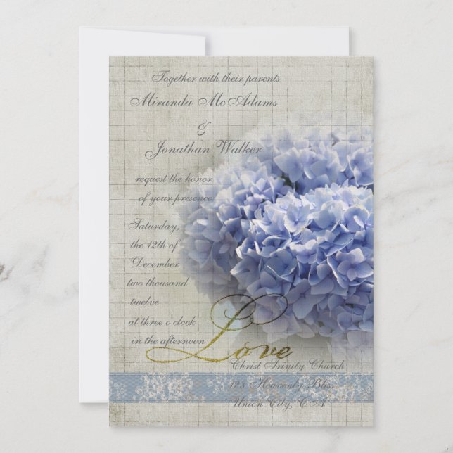 Romantic Blue Hydrangeas Wedding Invitation (Front)