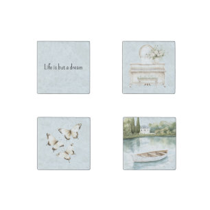 Romantic Blue Life is but a dream Stone Magnet
