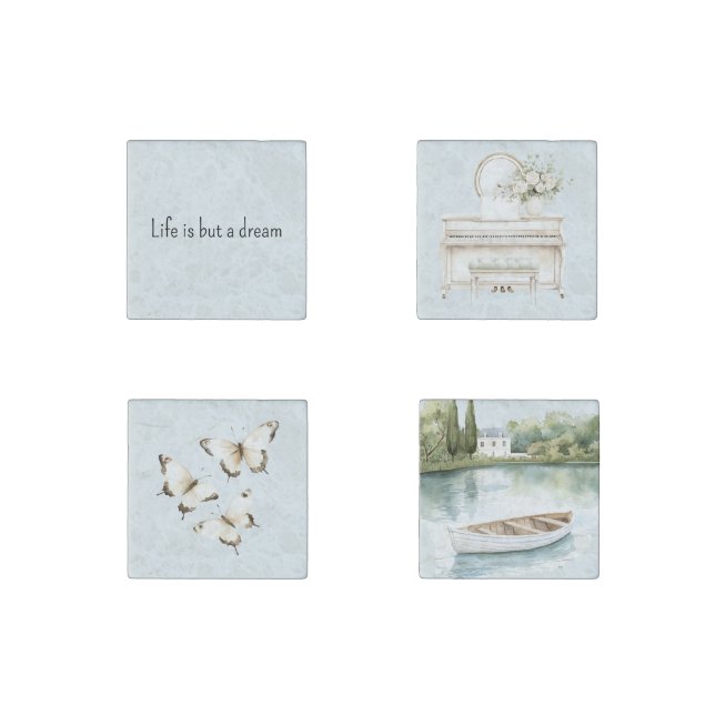 Romantic Blue Life is but a dream Stone Magnet (Front)