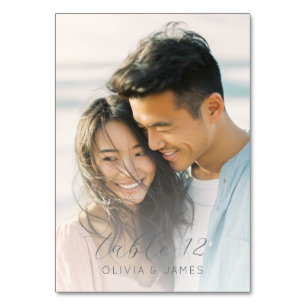 Romantic Blue Minimalist Photo Table Number