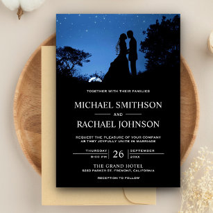 Romantic Blue Night Sky Couple Wedding Invitation