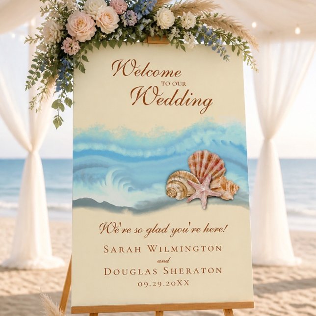 Romantic Blue Ocean Wave and Seashells Welcome Poster (Creator Uploaded)