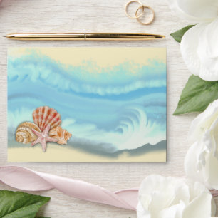 Romantic Blue Ocean Wave & Seashells Wedding Envelope