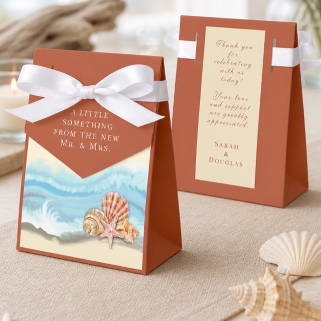 Romantic Blue Ocean Wave & Seashells Wedding Favor Boxes (Creator Uploaded)