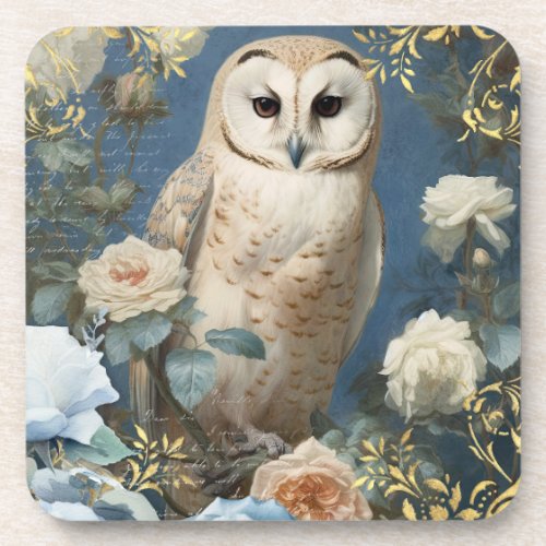 Romantic Blue Owls Beverage Coaster