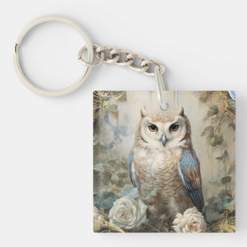 Romantic Blue Owls Keychain