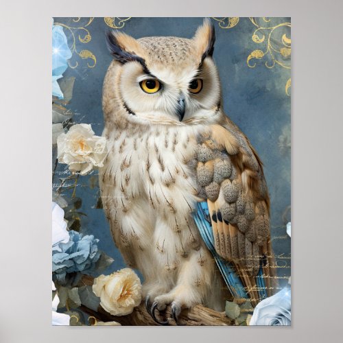 Romantic Blue Owls Poster