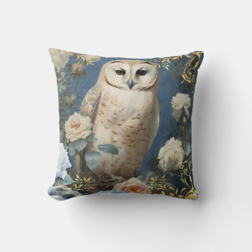 Romantic Blue Owls Throw Pillow