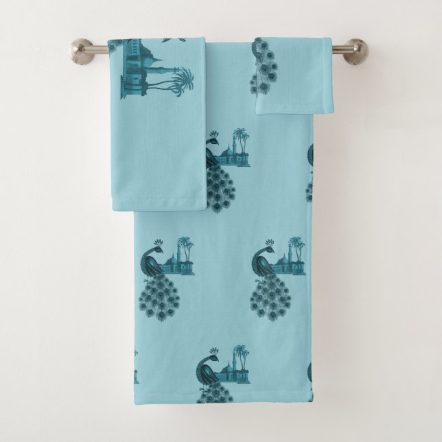 Romantic Blue Peacock Bath Towel Set (Insitu)