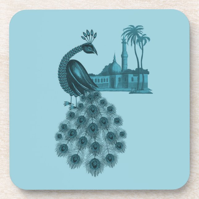 Romantic Blue Peacock Beverage Coaster (Front)