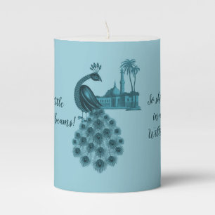 Romantic Blue Peacock Pillar Candle