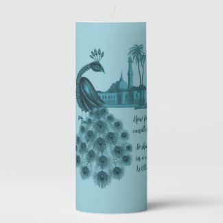Romantic Blue Peacock Pillar Candle