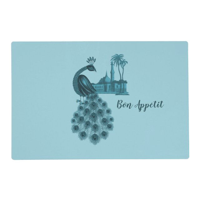 Romantic Blue Peacock Placemat (Front)
