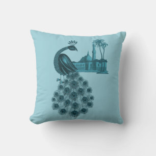Romantic Blue Peacock Throw Pillow