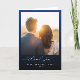 Romantic Blue Photo Letterpress Thank You Card