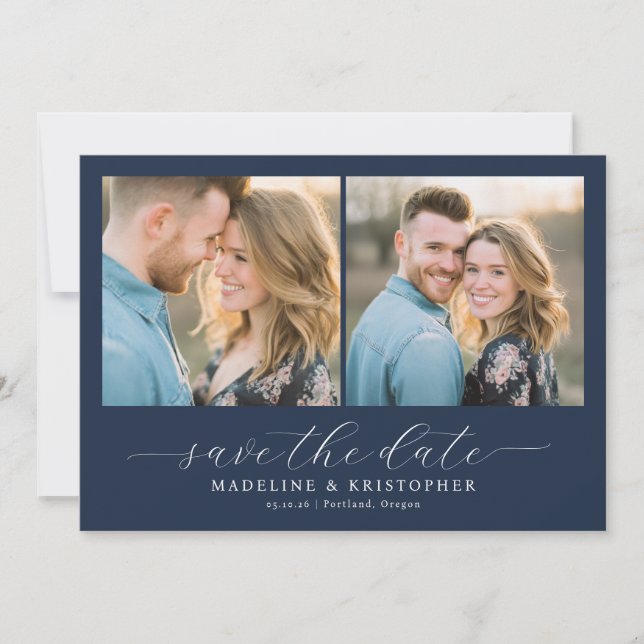 Romantic Blue Photo Save The Date (Front)