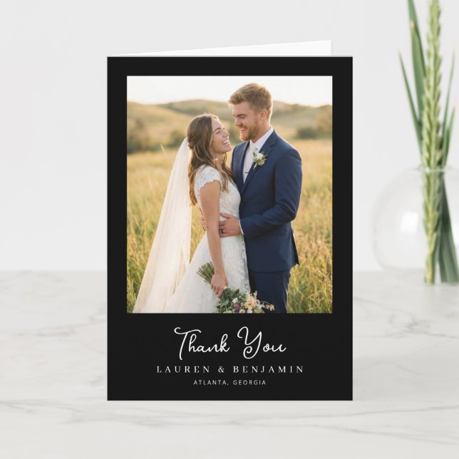 Romantic Blue Photo Thank You Card (Front)
