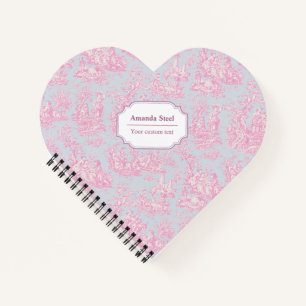 Romantic Blue Pink French Toile de Jouy Heart Notebook