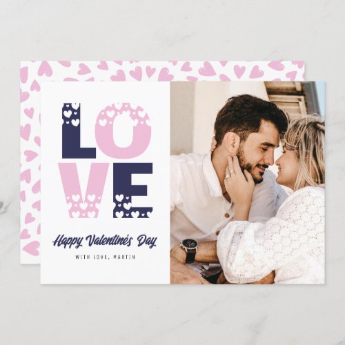 Romantic Blue Pink Hearts Love Photo Valentines Holiday Card