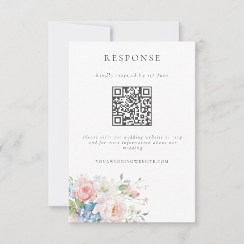 Romantic Blue & Pink Pastel Floral QR Code Wedding