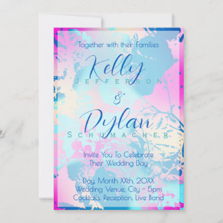 Romantic Blue Pink Peach Abstract Floral Pastel Invitation