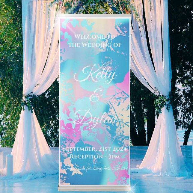 Romantic Blue Pink Peach Abstract Floral Pastel Retractable Banner (Creator Uploaded)