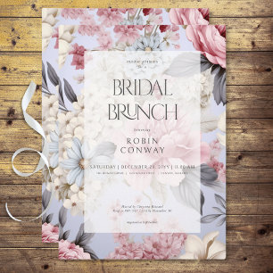 Romantic Blue Pink & White Floral Bridal Brunch Invitation