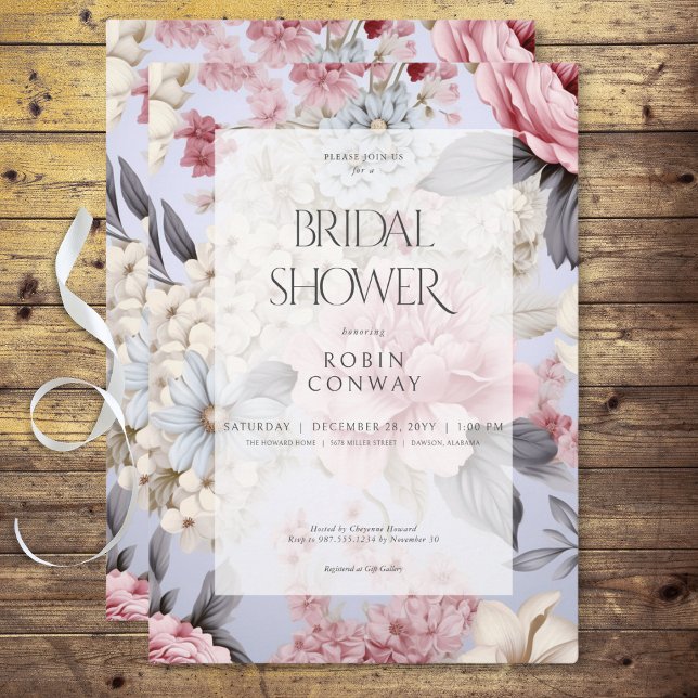 Romantic Blue Pink & White Floral Bridal Shower Invitation (Romantic Blue Pink & White Floral Bridal Shower Invitation)