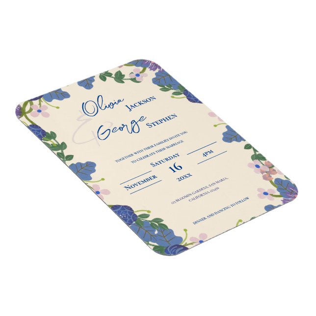 Romantic Blue Purple Floral Wedding Invitation Magnet (Right Side)