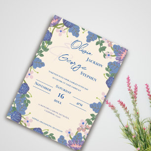 Romantic Blue & Purple Florals Garden Wedding Invitation