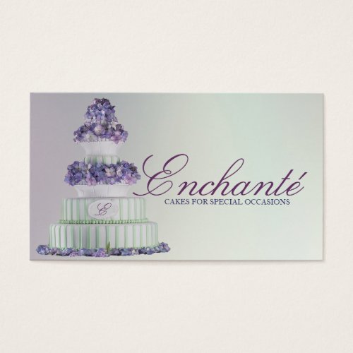 Romantic Blue Purple Hydrangea Wedding Cake Business Card