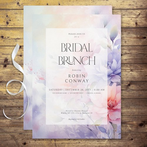 Romantic Blue Purple  Pink Floral Bridal Brunch Invitation