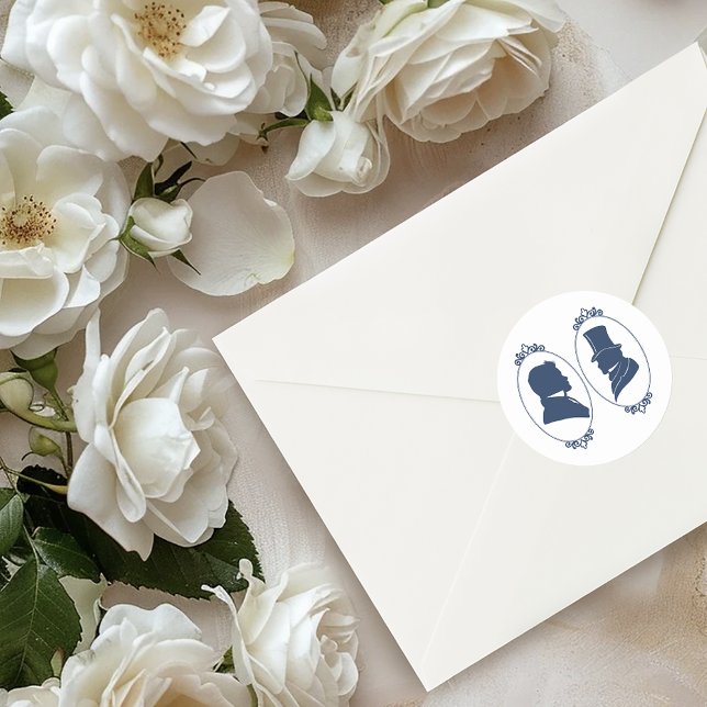 Romantic Blue Regency Gay Botanical Silhouette  Classic Round Sticker (Creator Uploaded)