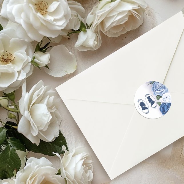 Romantic Blue Regency Gay Botanical Silhouette  Classic Round Sticker (Creator Uploaded)