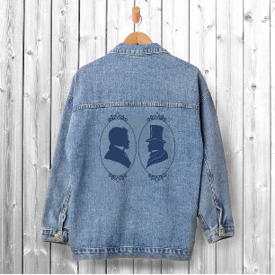 Romantic Blue Regency Gay Botanical Silhouette Denim Jacket