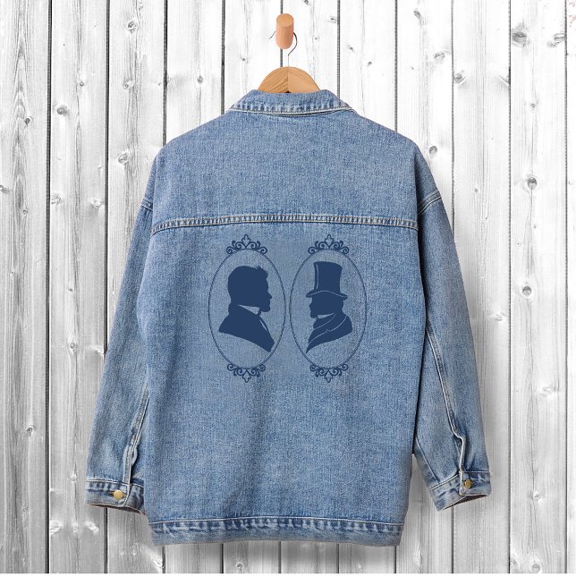 Romantic Blue Regency Gay Botanical Silhouette  Denim Jacket (Creator Uploaded)