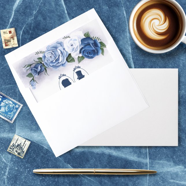 Romantic Blue Regency Gay Botanical Silhouette  Envelope Liner (Creator Uploaded)