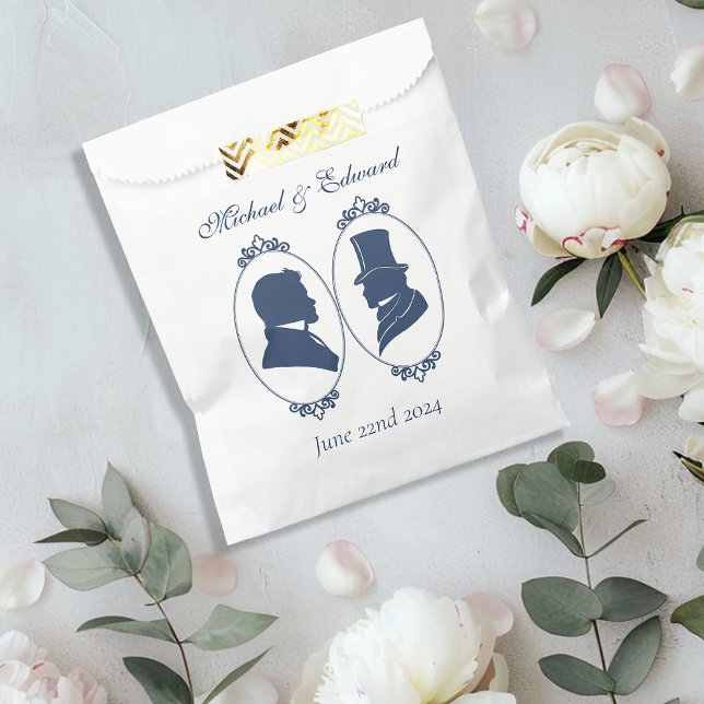 Romantic Blue Regency Gay Botanical Silhouette  Favor Bag (Creator Uploaded)