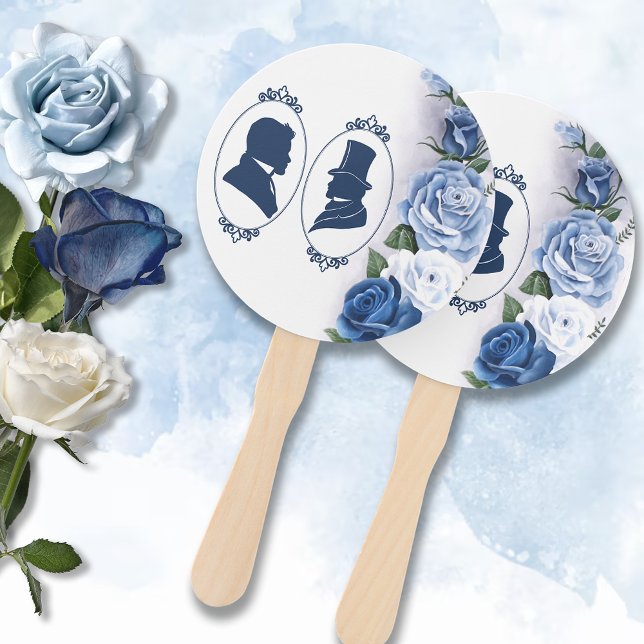 Romantic Blue Regency Gay Botanical Silhouette  Hand Fan (Creator Uploaded)