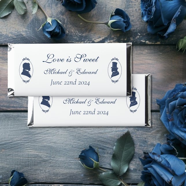 Romantic Blue Regency Gay Botanical Silhouette  Hershey Bar Favors (Creator Uploaded)