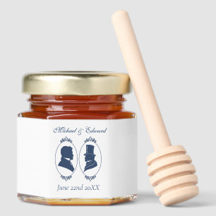 Romantic Blue Regency Gay Botanical Silhouette  Honey Jar Favors