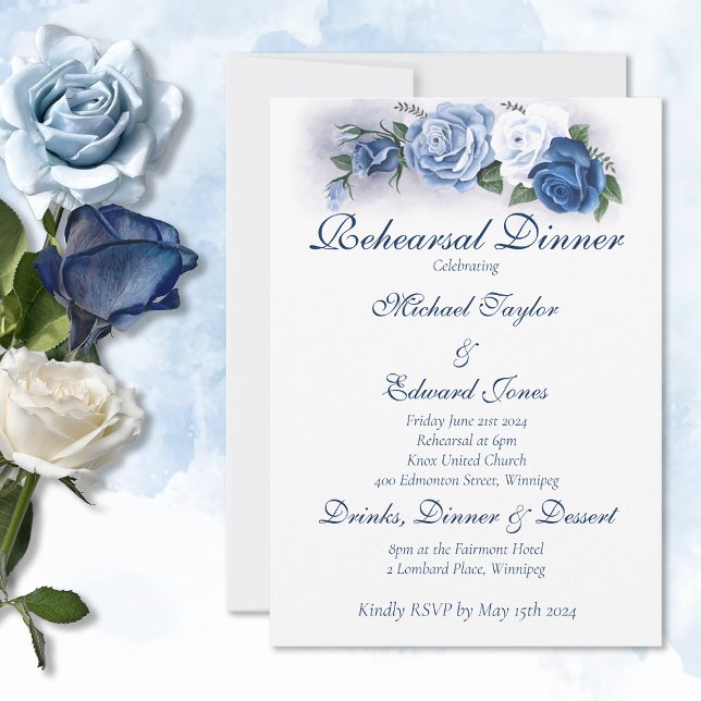 Romantic Blue Regency Gay Botanical Silhouette  Invitation (Creator Uploaded)