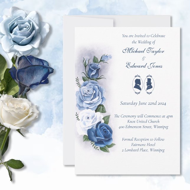 Romantic Blue Regency Gay Botanical Silhouette  Invitation (Creator Uploaded)